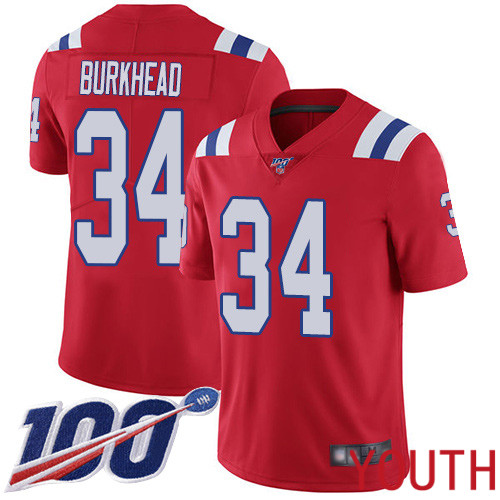 New England Patriots Football 34 100th Season Limited Red Youth Rex Burkhead Alternate NFL Jersey